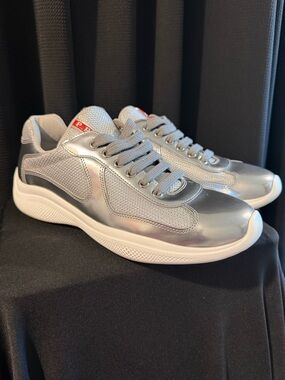 Prada Silver Metallic Mesh Runner Sneakers